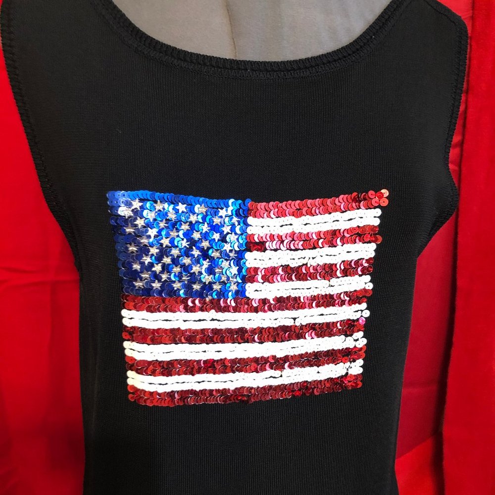 Sleeveless Knit Tank with Red/White/Blue Sequins